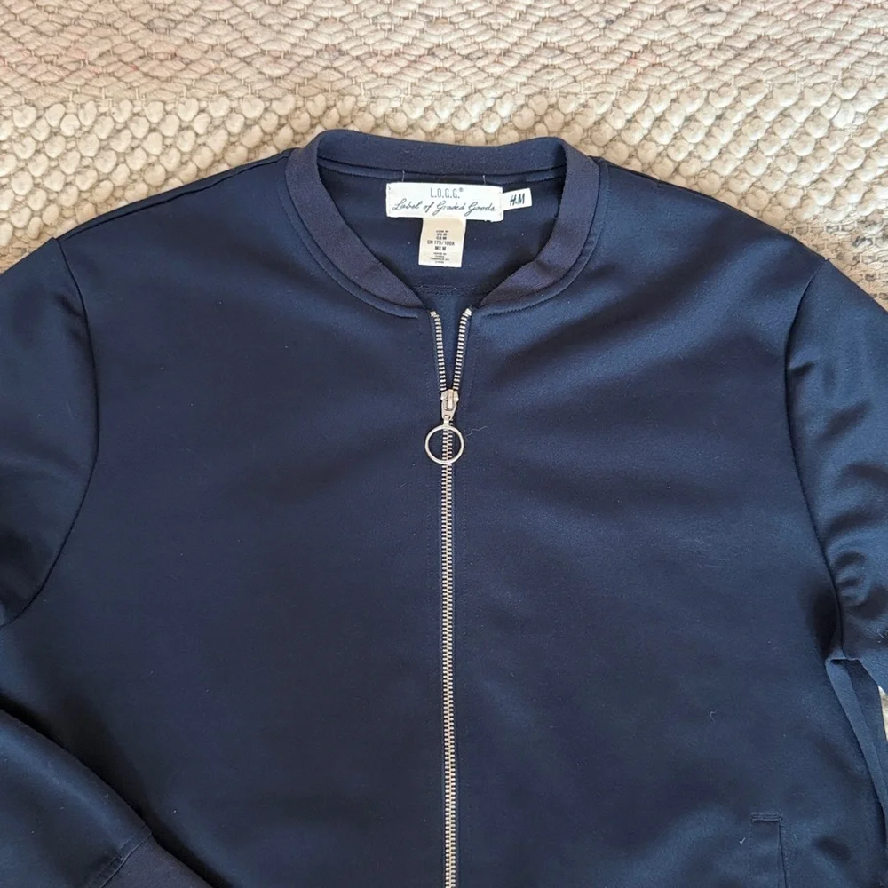 H&M L.O.G.G. Navy Blue Long Sleeve Zip-Up Lightweight Bomber Jacket - Picture 2 of 6